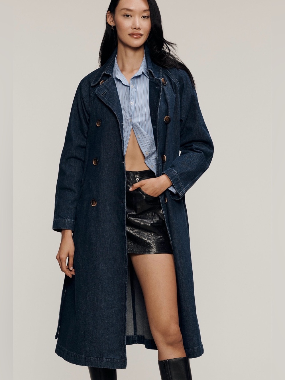 Pilcro by Anthropologie - Dark Blue Womenโs Denim Trench Jeans Coat